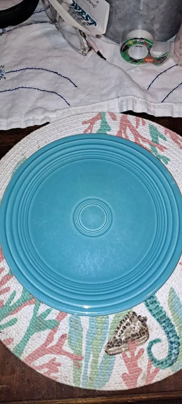 Vintage Genuine Fiesta Turquoise Dinnerware 7 Piece Lot HLC USA Plates Saucers S